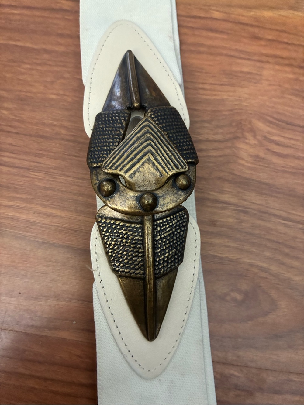 Vintage cream belt with antique gold ornate buckle